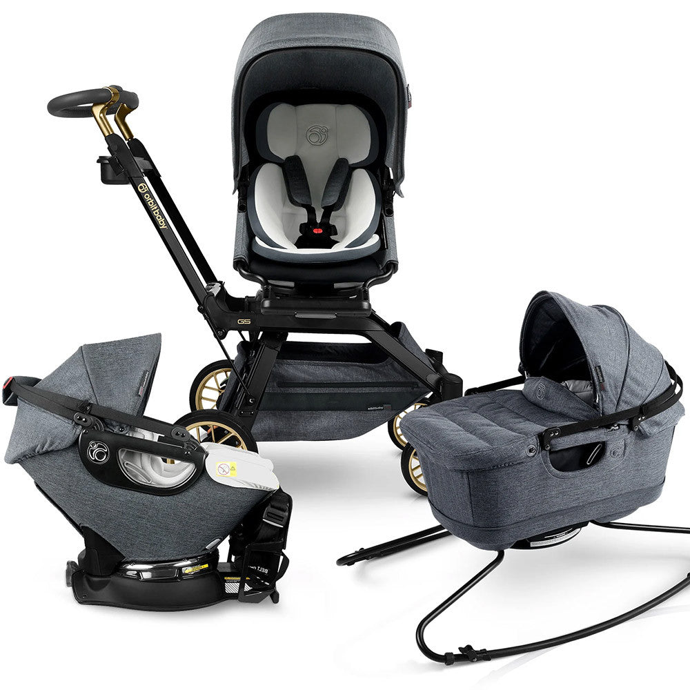 Orbit Baby Stroll Sleep Ride Travel System in Black Luxe Melange Grey