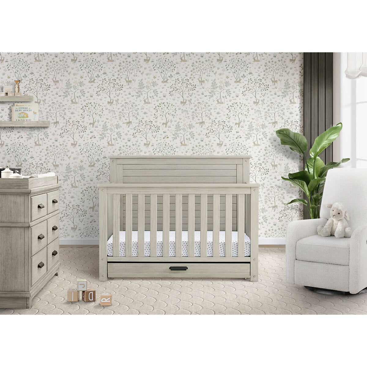 Delta Children Simmons Kids Caden 6-In-1 Convertible Crib With Trundle Drawer- Bambi Baby