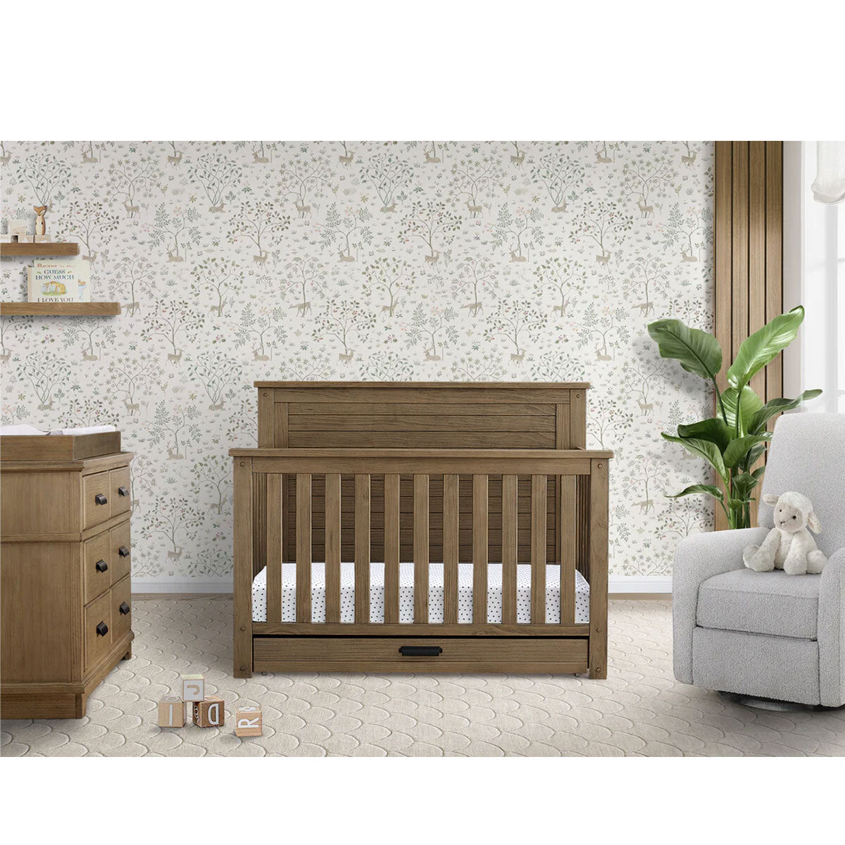 Delta Children Simmons Kids Caden 6-In-1 Convertible Crib With Trundle Drawer- Bambi Baby