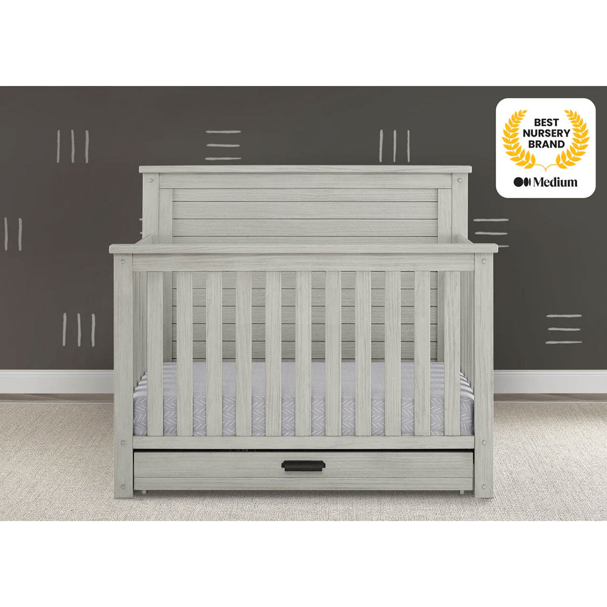 Delta Children Simmons Kids Caden 6-In-1 Convertible Crib With Trundle Drawer- Bambi Baby