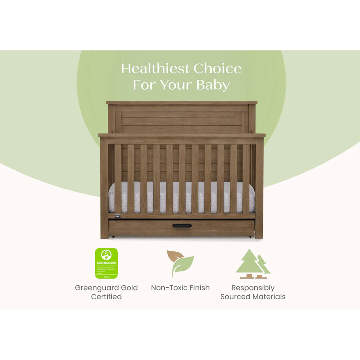 Delta Children Simmons Kids Caden 6-In-1 Convertible Crib With Trundle Drawer- Bambi Baby