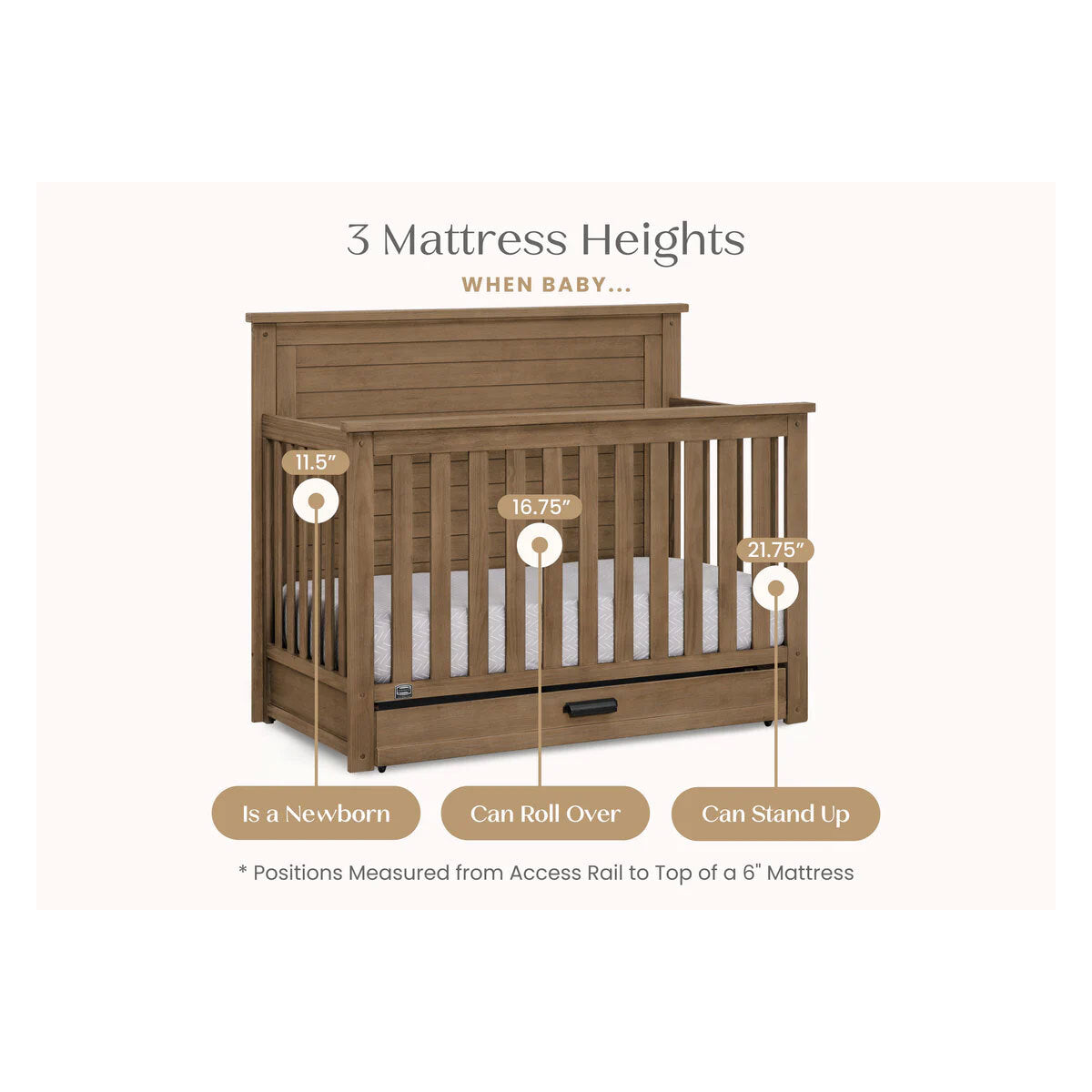 Delta Children Simmons Kids Caden 6-In-1 Convertible Crib With Trundle Drawer- Bambi Baby