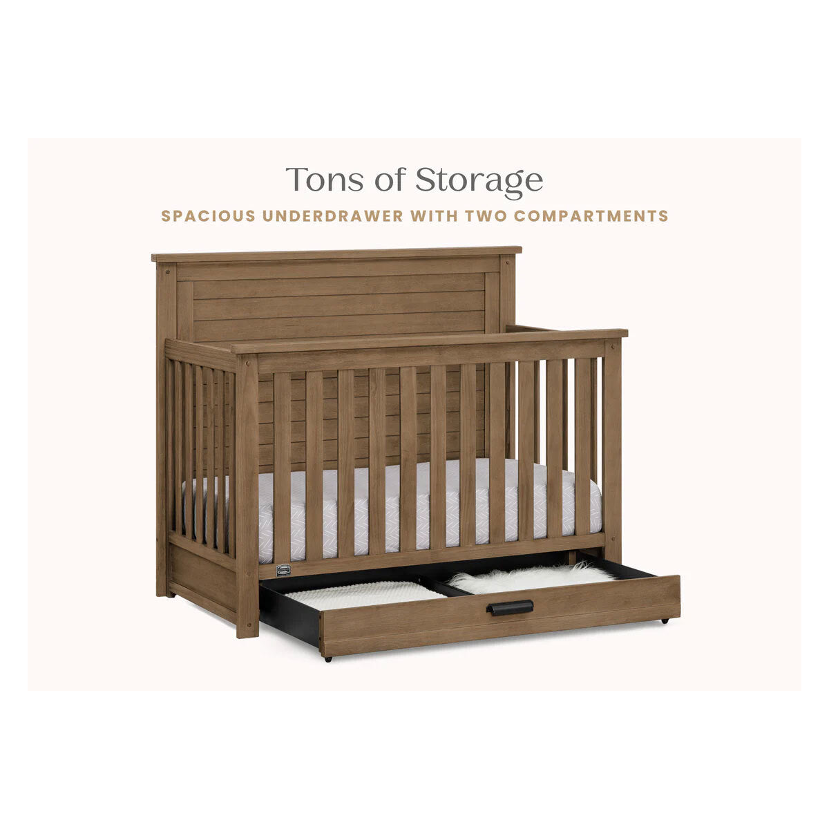 Delta Children Simmons Kids Caden 6-In-1 Convertible Crib With Trundle Drawer- Bambi Baby