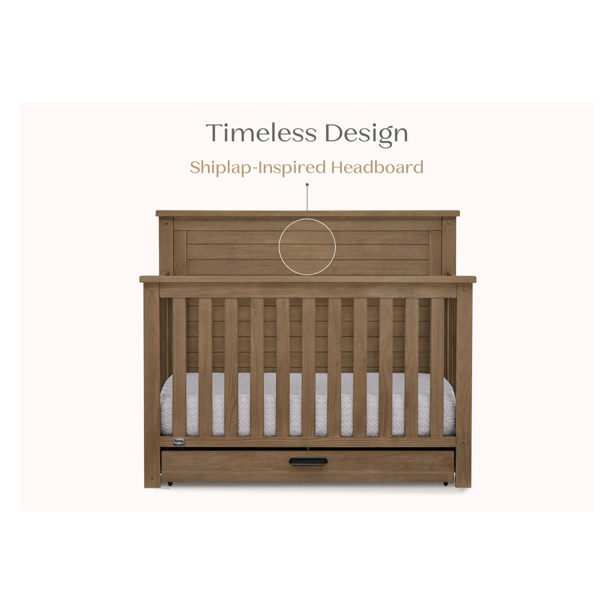 Delta Children Simmons Kids Caden 6-In-1 Convertible Crib With Trundle Drawer- Bambi Baby