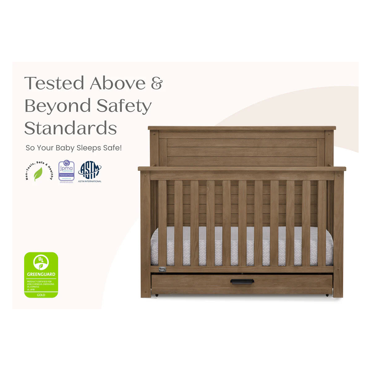 Delta Children Simmons Kids Caden 6-In-1 Convertible Crib With Trundle Drawer- Bambi Baby