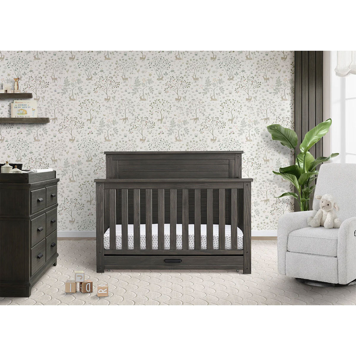 Delta Children Simmons Kids Caden 6-In-1 Convertible Crib With Trundle Drawer- Bambi Baby