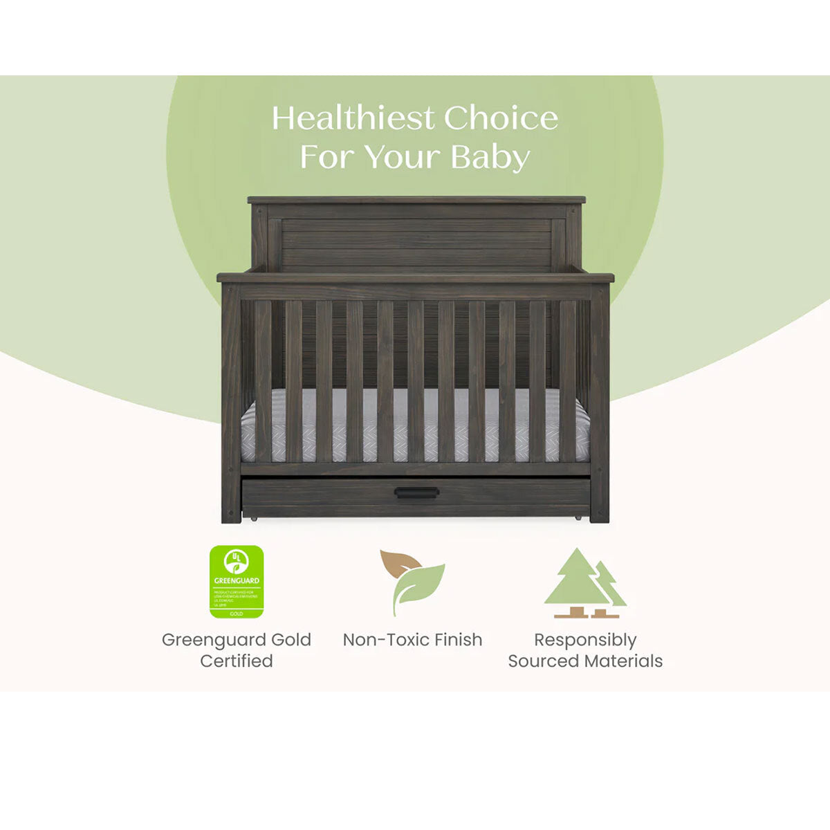 Delta Children Simmons Kids Caden 6-In-1 Convertible Crib With Trundle Drawer- Bambi Baby