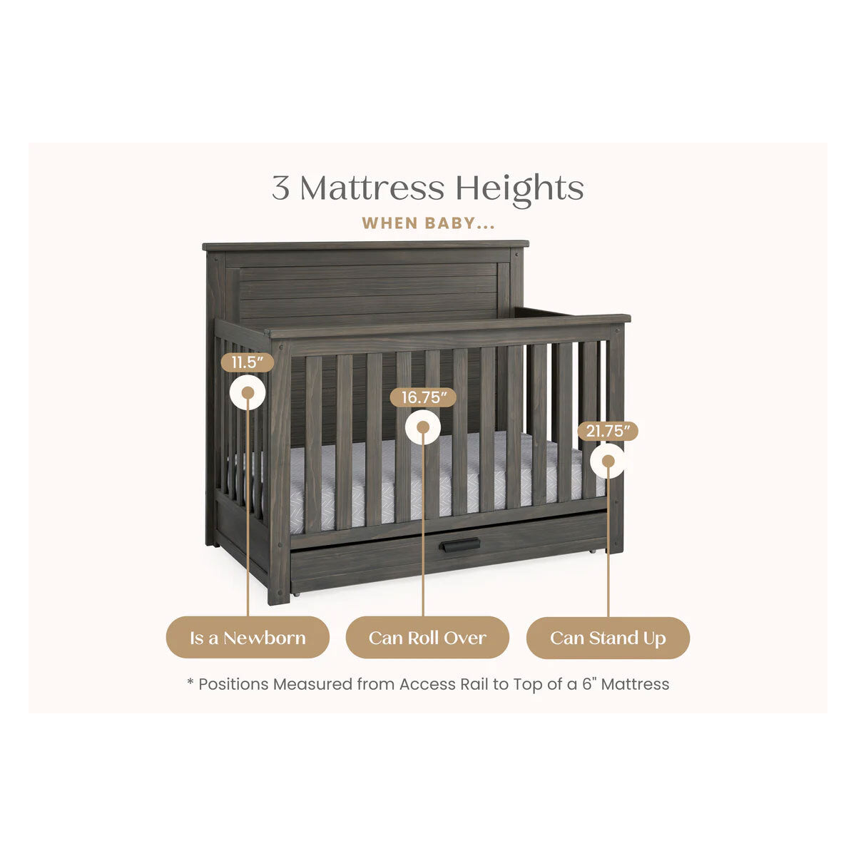 Delta Children Simmons Kids Caden 6-In-1 Convertible Crib With Trundle Drawer- Bambi Baby