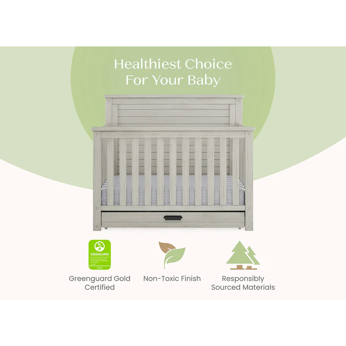 Delta Children Simmons Kids Caden 6-In-1 Convertible Crib With Trundle Drawer- Bambi Baby