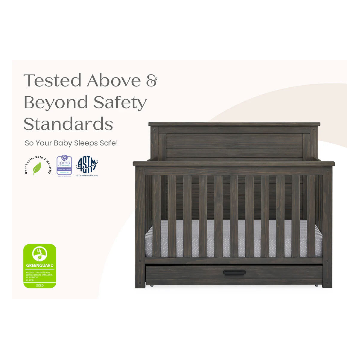 Delta Children Simmons Kids Caden 6-In-1 Convertible Crib With Trundle Drawer- Bambi Baby