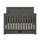 Rustic Gray Wood Delta Children Caden Convertible Crib with Trundle - Front View | Bambi Baby