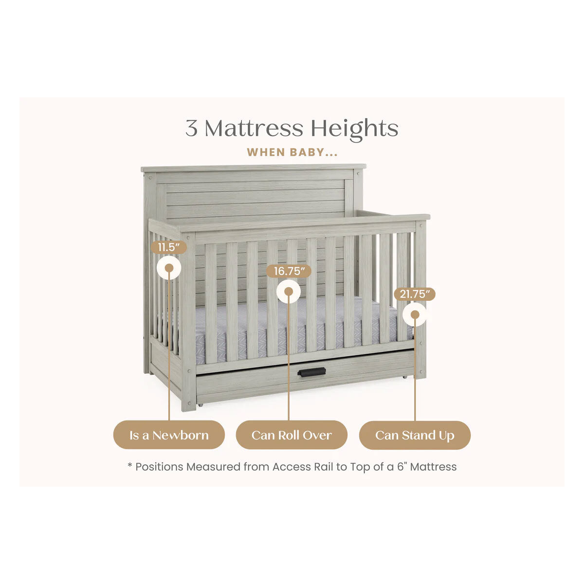 Delta Children Simmons Kids Caden 6-In-1 Convertible Crib With Trundle Drawer- Bambi Baby