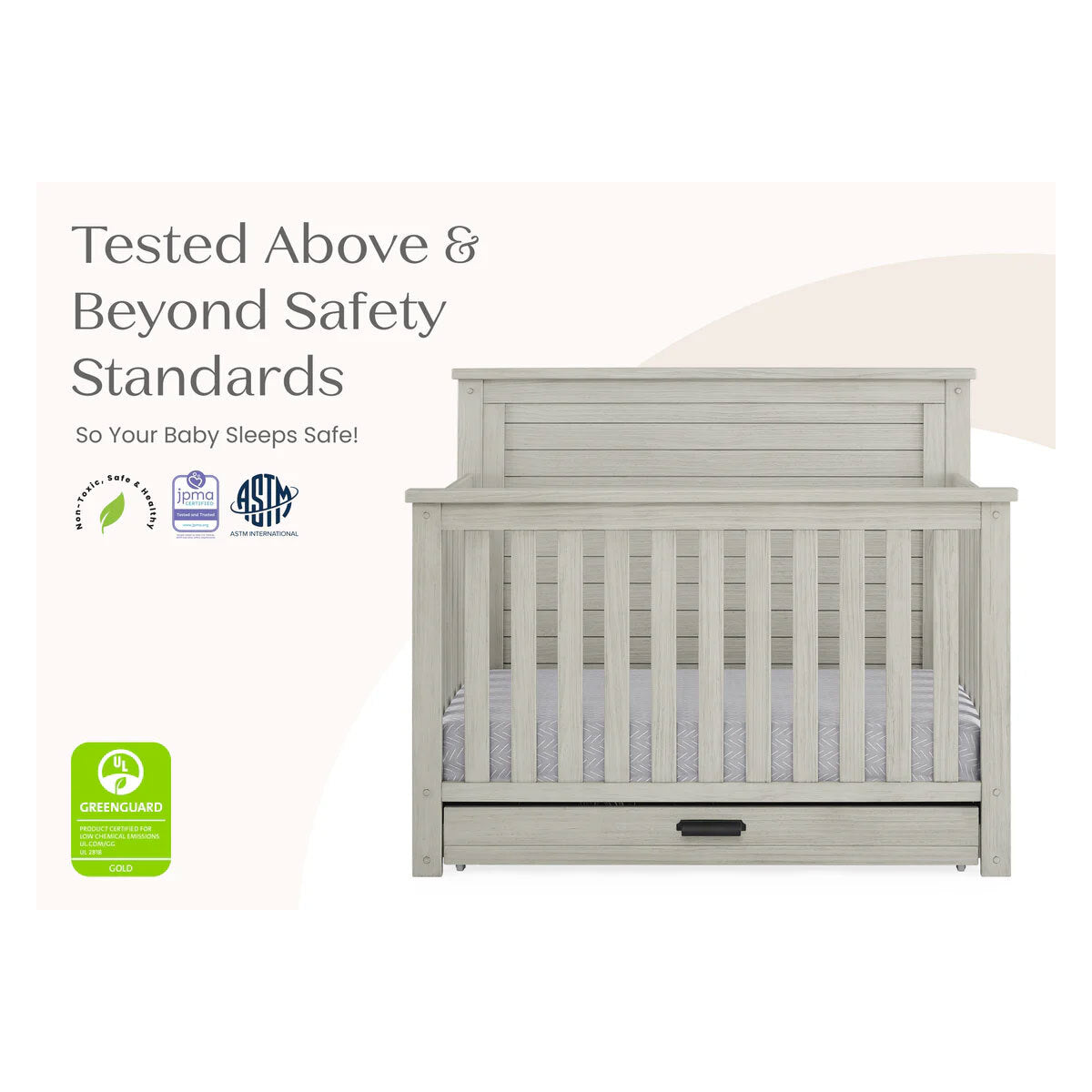 Delta Children Simmons Kids Caden 6-In-1 Convertible Crib With Trundle Drawer- Bambi Baby