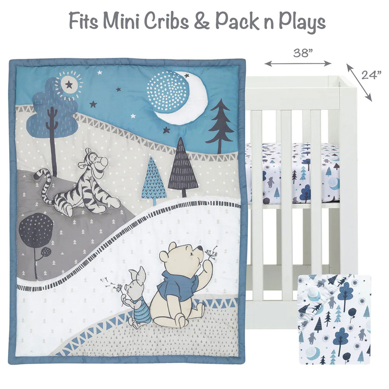 Lambs & Ivy Forever Pooh 3-Piece Mini Crib Bedding Set- Bambi Baby