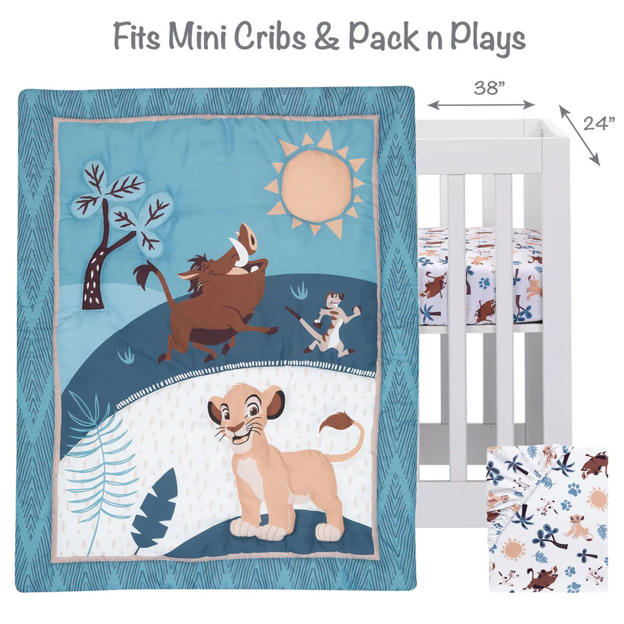 Lambs & Ivy Lion King Adventure 3-Piece Mini Crib Bedding Set- Bambi Baby