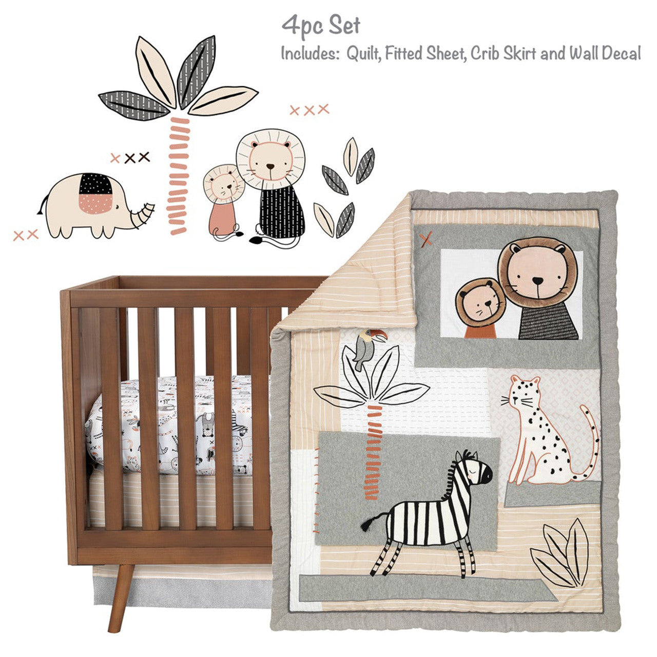 Lambs & Ivy Patchwork Jungle 4-Piece Bedding Set- Bambi Baby