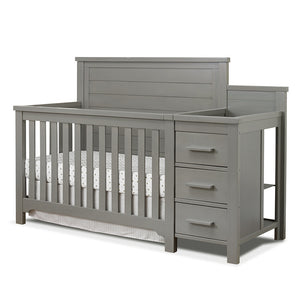 Weathered Gray Sorelle Farmhouse Crib and Changer - Front Angle | Bambi Baby