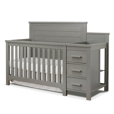 Sorelle Farmhouse Crib And Changer in Weathered Gray- Bambi Baby