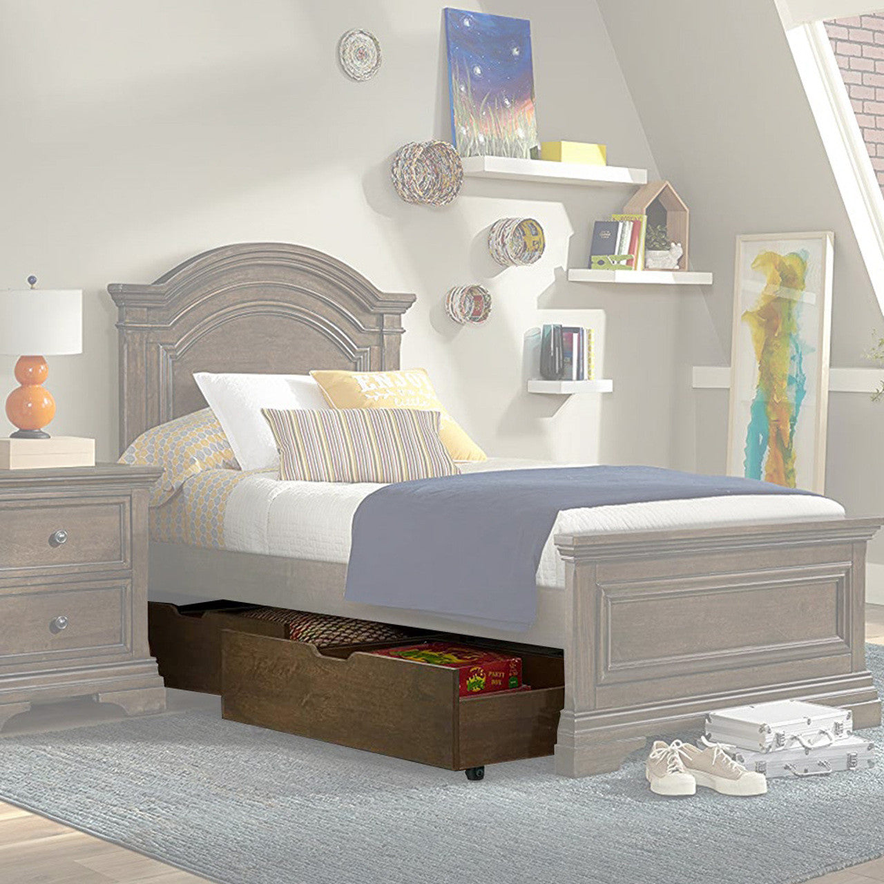 Westwood Urban Rustic Youth Under Bed Storage Drawer (2) In Brushed Wheat- Bambi Baby