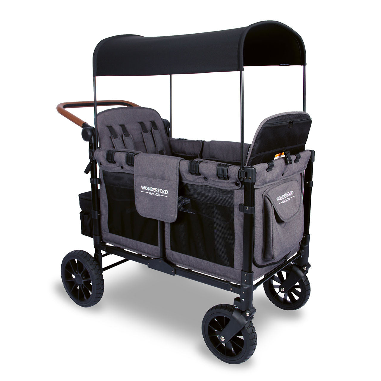 Wonderfold W4 LUXE Quad Stroller Wagon in Charcoal Gray with Black Frame- Bambi Baby