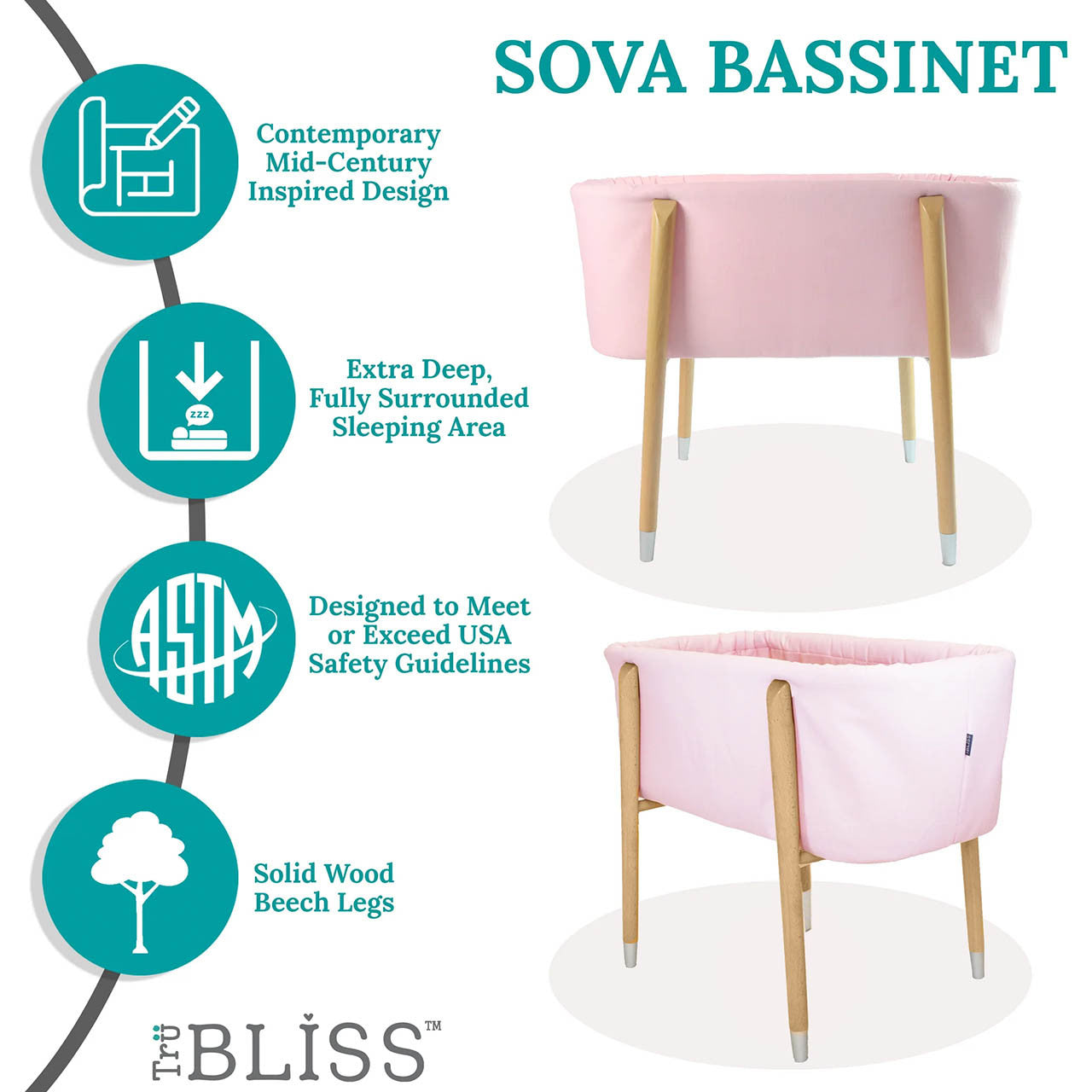 TruBliss Sova Bassinet - Pink- Bambi Baby