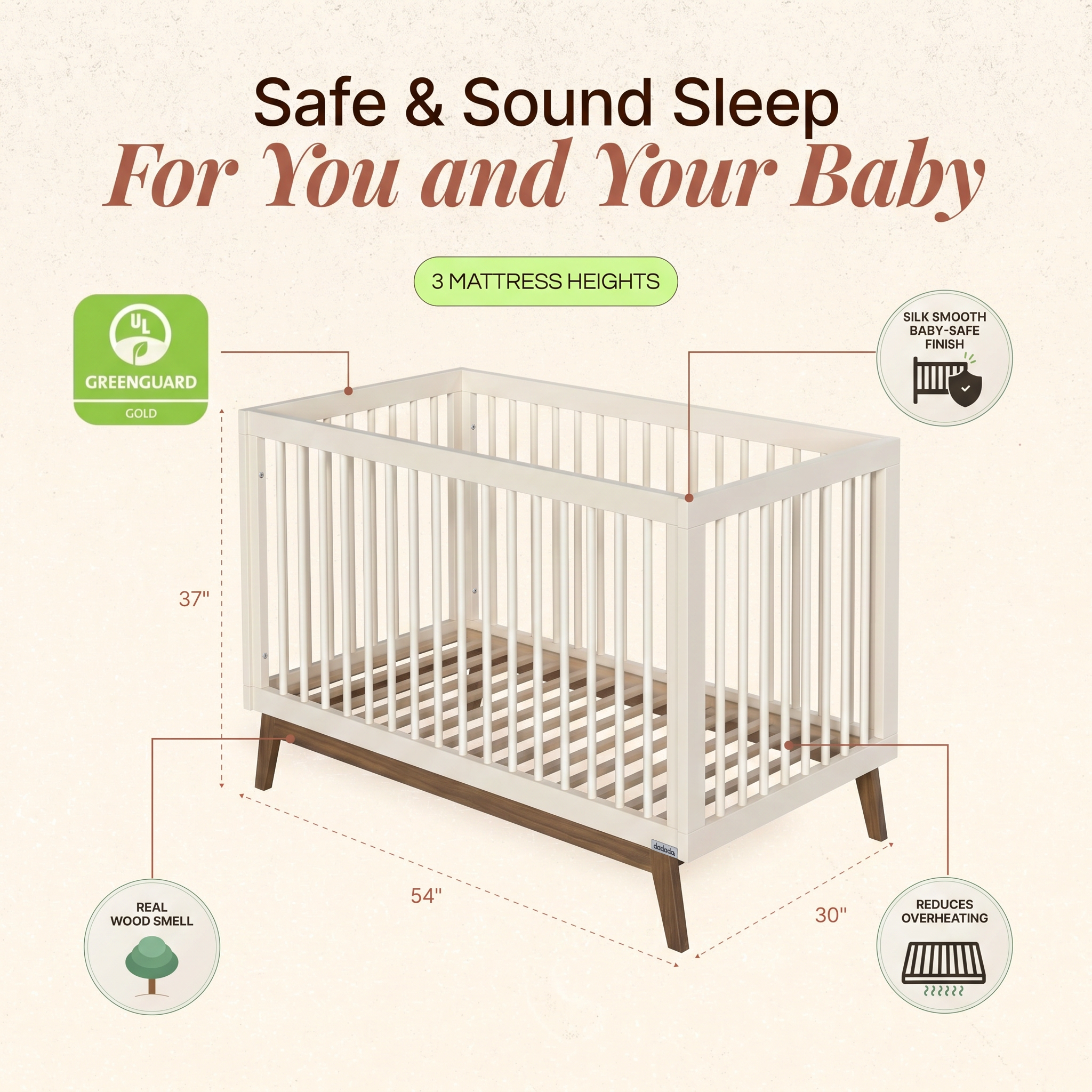 dadada Soho 3-In-1 Convertible Crib- Bambi Baby