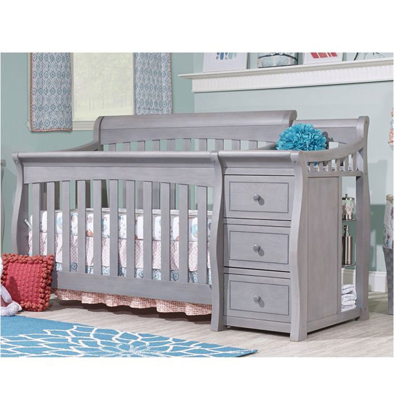Berço e trocador Sorelle Princeton Elite em cinza envelhecido- Bambi Baby