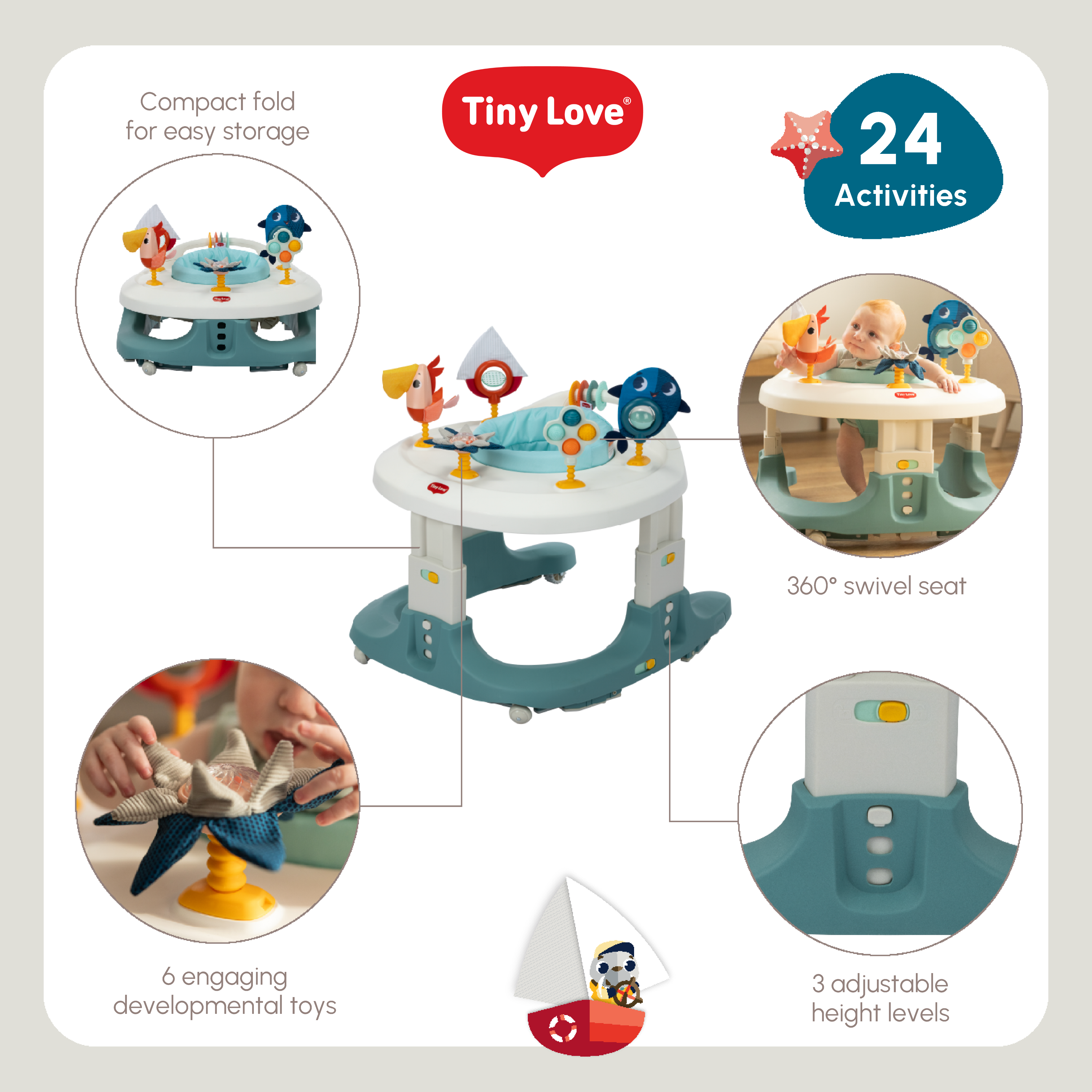 Tiny Love Tiny Mariners 4-in-1 Here I Grow Mobile Activity Center- Bambi Baby