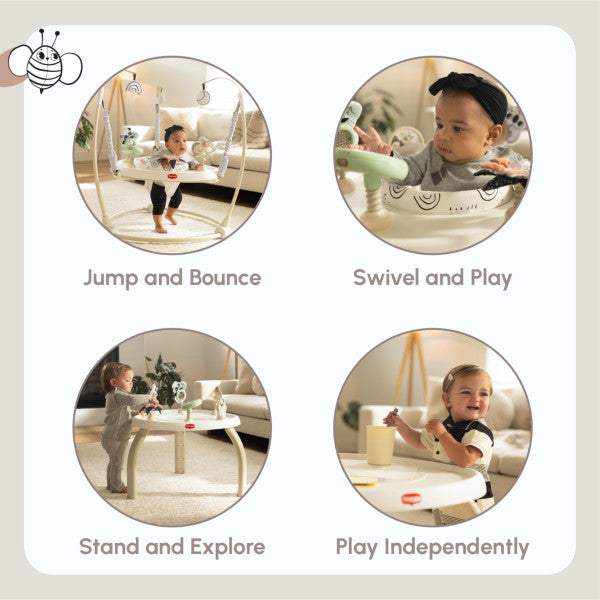 Tiny Love Black & White 4-in-1 Jump & Play Stationary Activity Center- Bambi Baby
