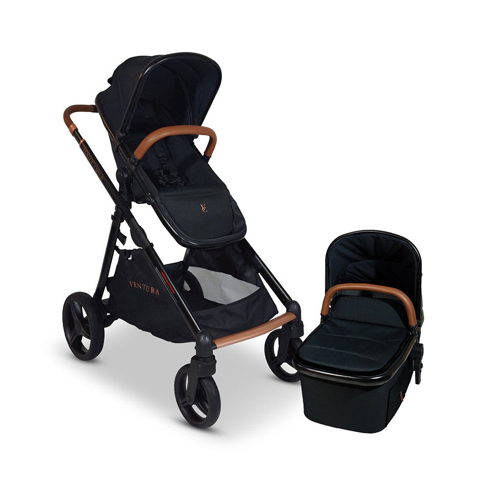 Venice Child Ventura Single to Double Sit-And-Stand Tandem Stroller with Bassinet in Midnight- Bambi Baby