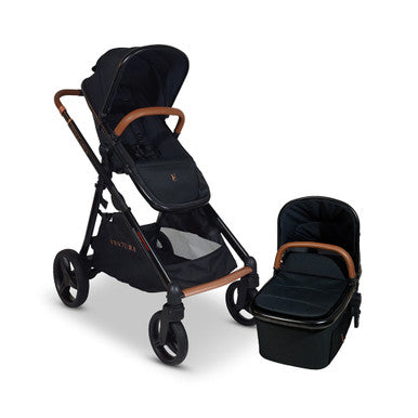 Venice Child Ventura Single to Double Sit-And-Stand Tandem Stroller with Bassinet in Midnight- Bambi Baby