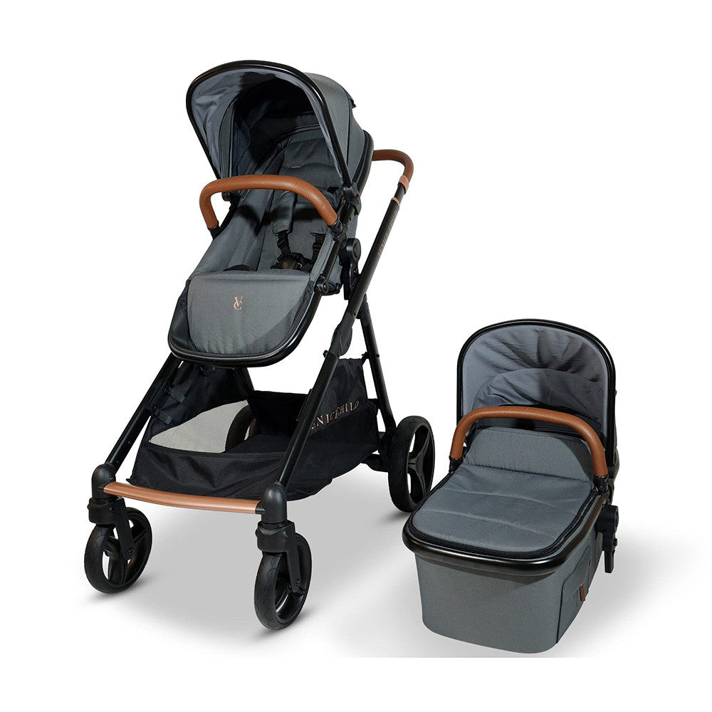 Venice Child Ventura Single to Double Sit-And-Stand Tandem Stroller with Bassinet in Shadow- Bambi Baby