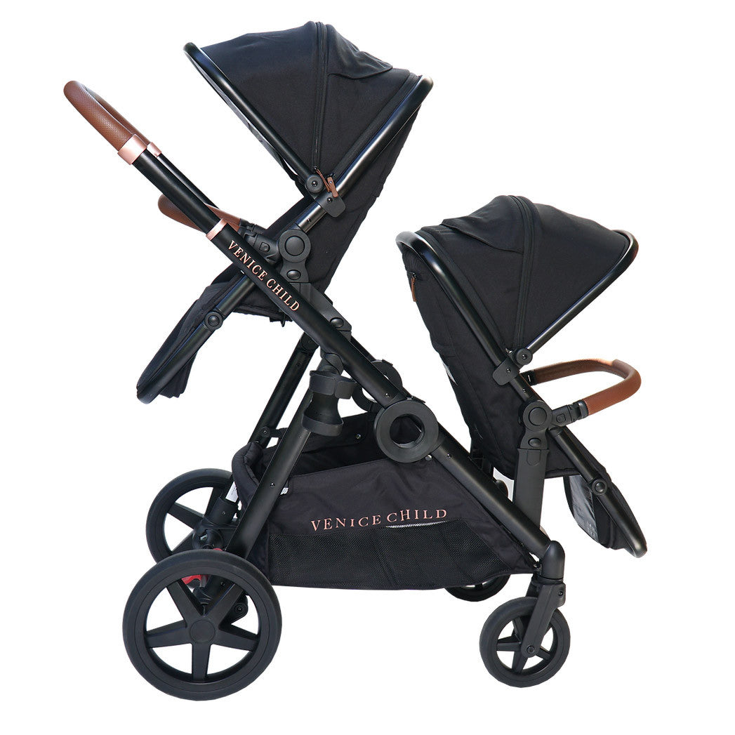 Venice Child Maverick Single to Double Stroller with 2nd Toddler Seat in Eclipse- Bambi Baby