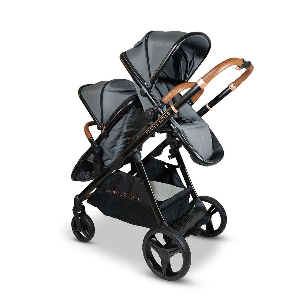 Venice Child Ventura Single to Double Sit-And-Stand Tandem Stroller with 2nd Toddler Seat in Shadow- Bambi Baby