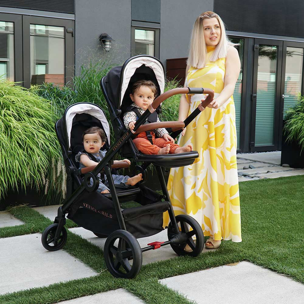 Venice Child Maverick Single to Double Stroller with 2nd Toddler Seat in Eclipse- Bambi Baby