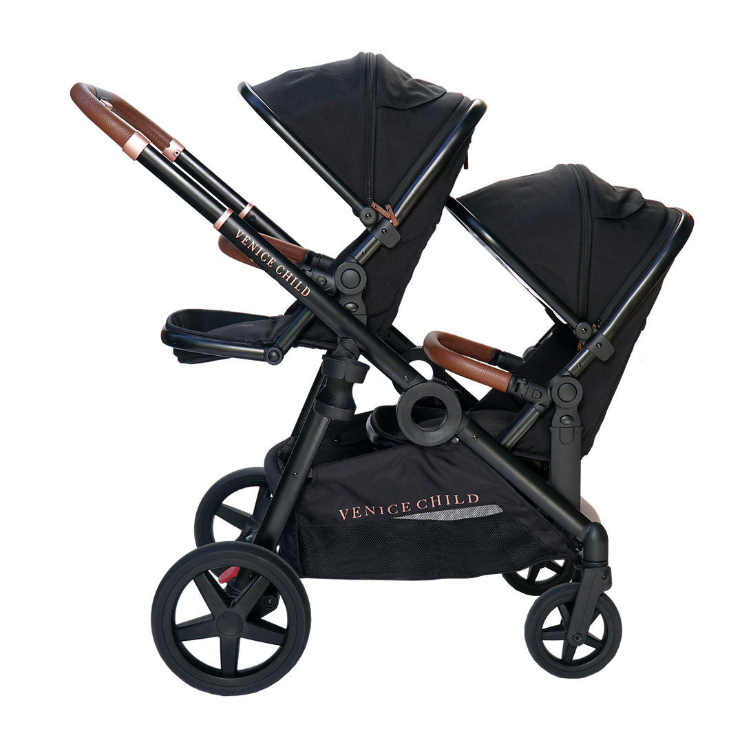 Venice Child Maverick Single to Double Stroller with 2nd Toddler Seat in Eclipse- Bambi Baby