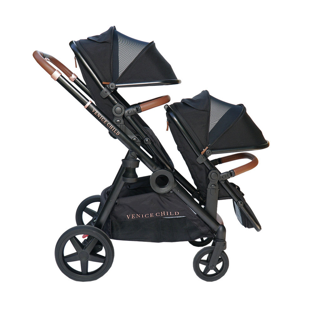 Venice Child Maverick Single to Double Stroller with 2nd Toddler Seat in Eclipse- Bambi Baby