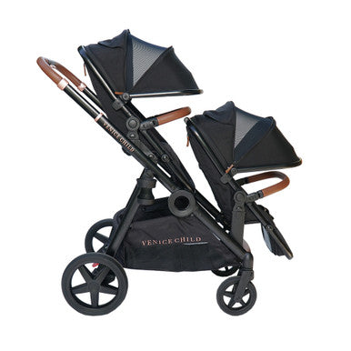 Venice Child Maverick Single to Double Stroller with 2nd Toddler Seat in Eclipse- Bambi Baby