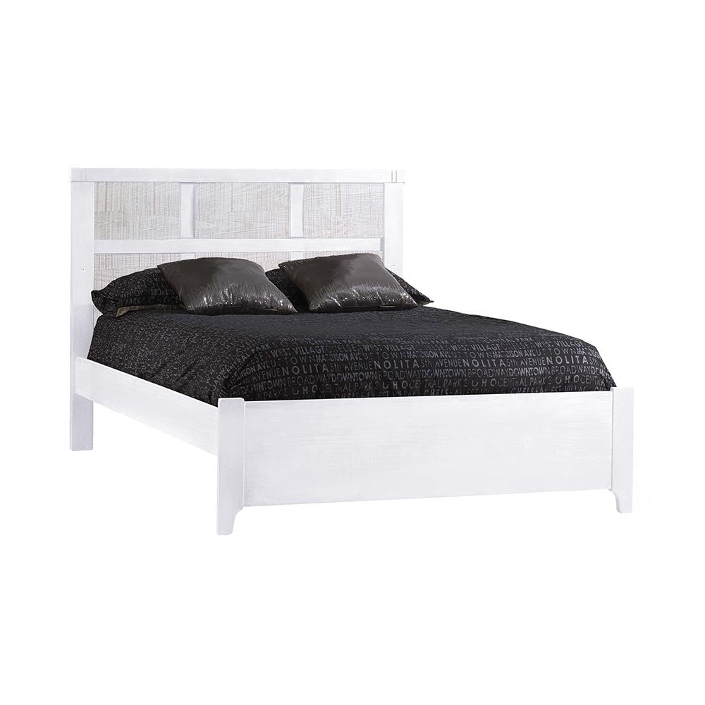 Natart Rustico Moderno Double Bed 54" with Low profile footboard & rails in White and White Bark- Bambi Baby