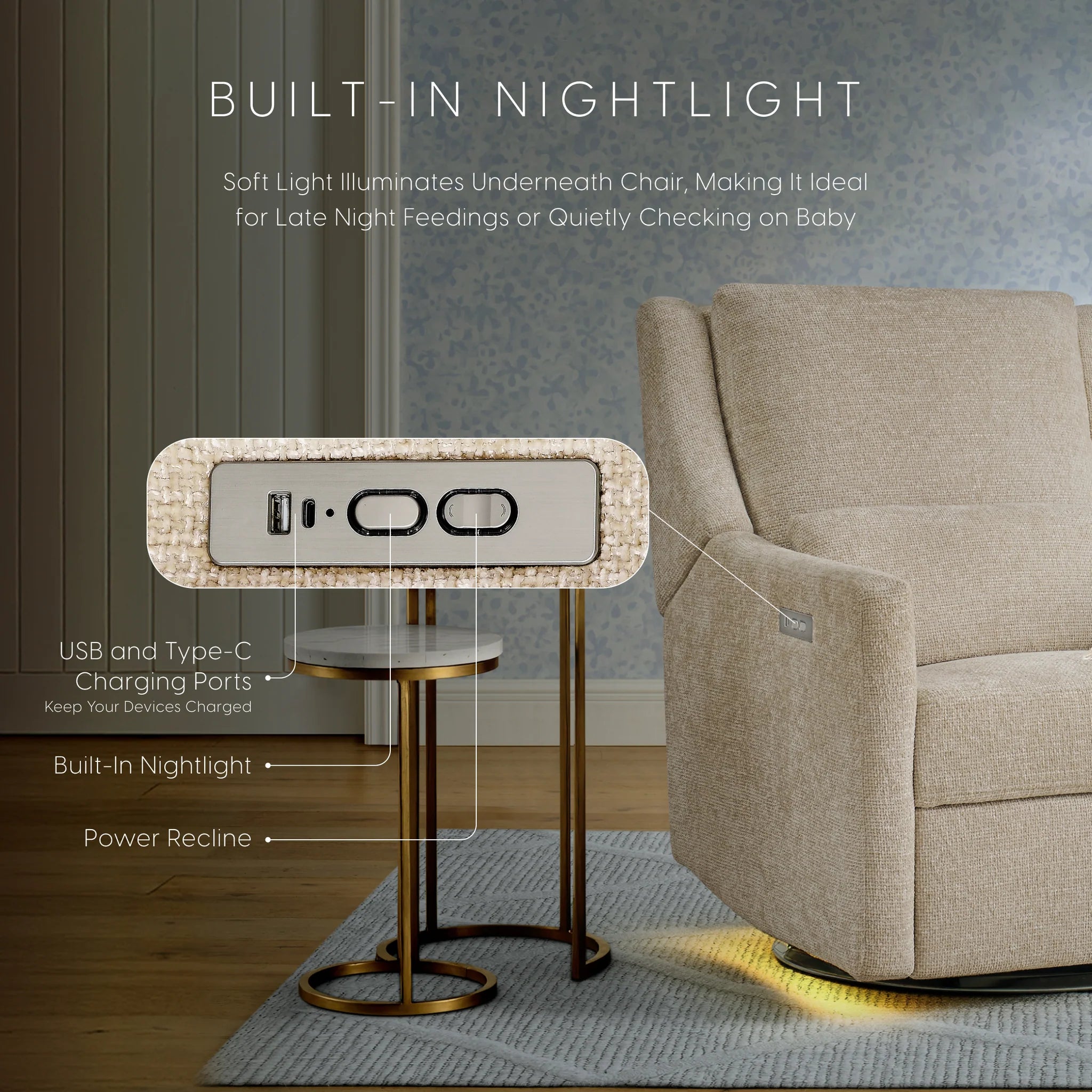 Bellini Seoul Power Recliner with USB-C Charging Ports- Bambi Baby