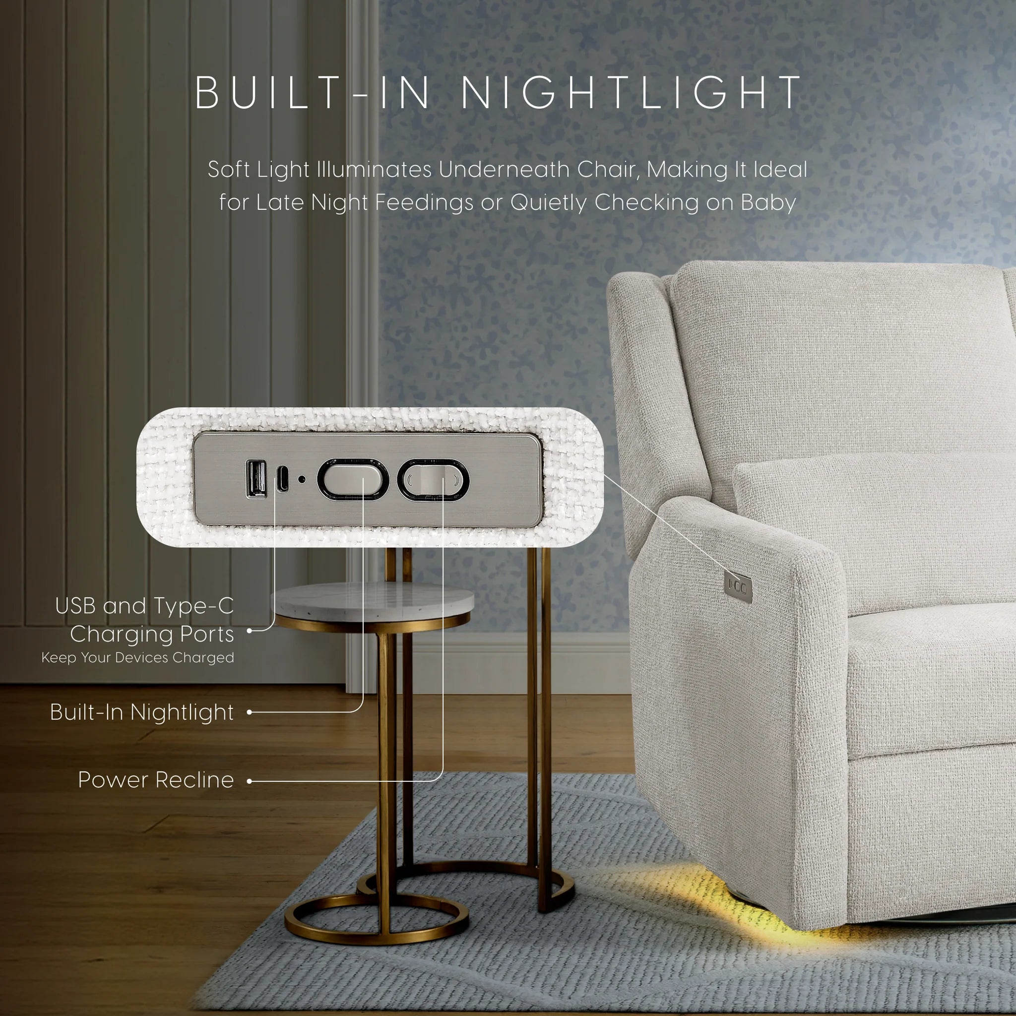 Bellini Seoul Power Recliner with USB-C Charging Ports- Bambi Baby