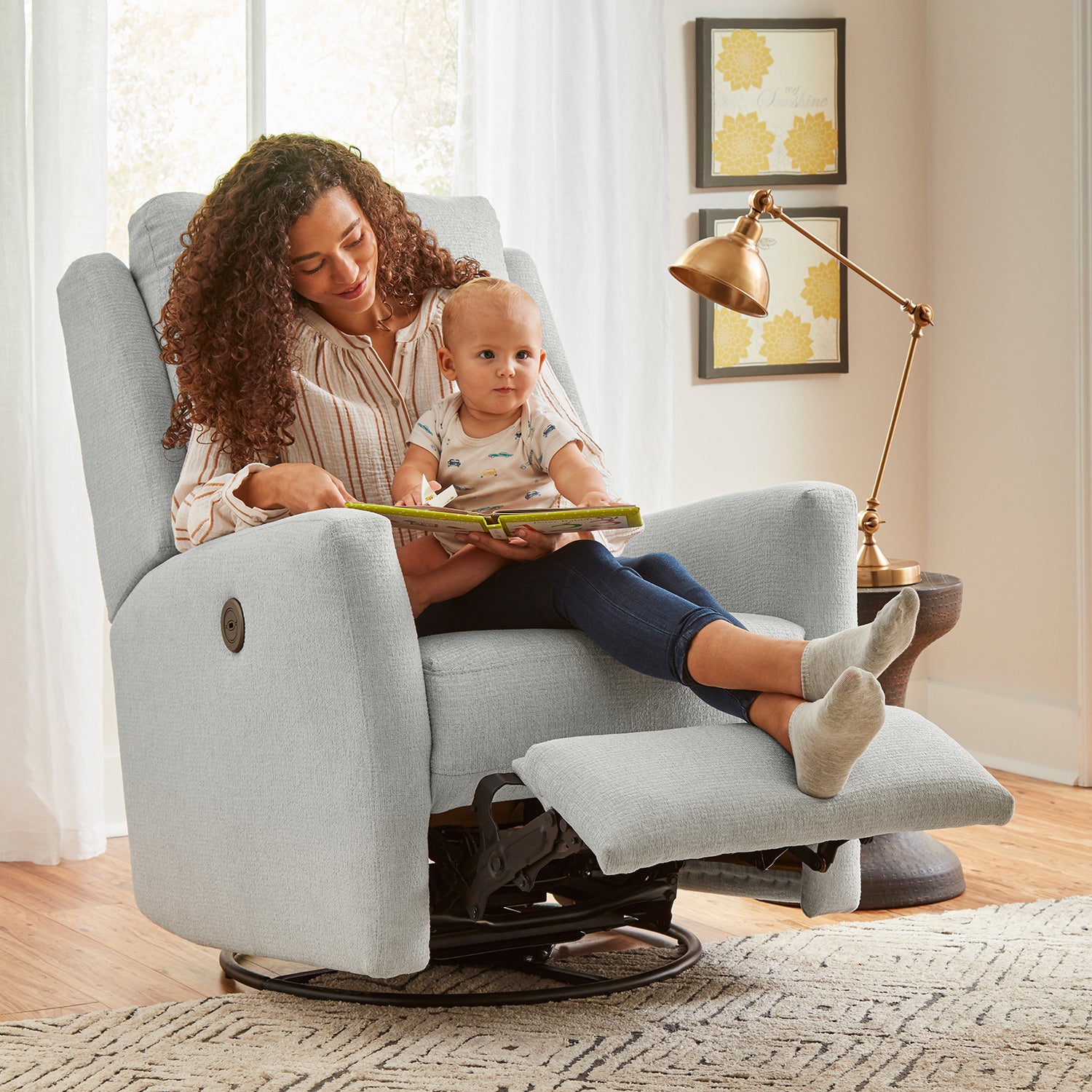 Best Chairs Heatherly Power Swivel Glider Recliner- Bambi Baby