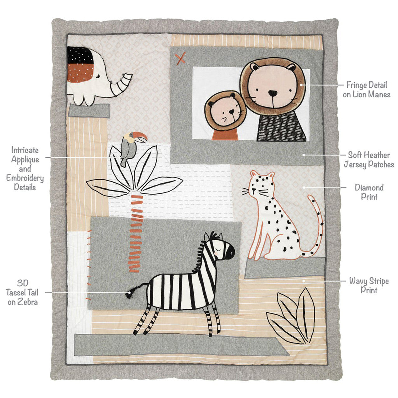 Lambs & Ivy Patchwork Jungle 4-Piece Bedding Set- Bambi Baby
