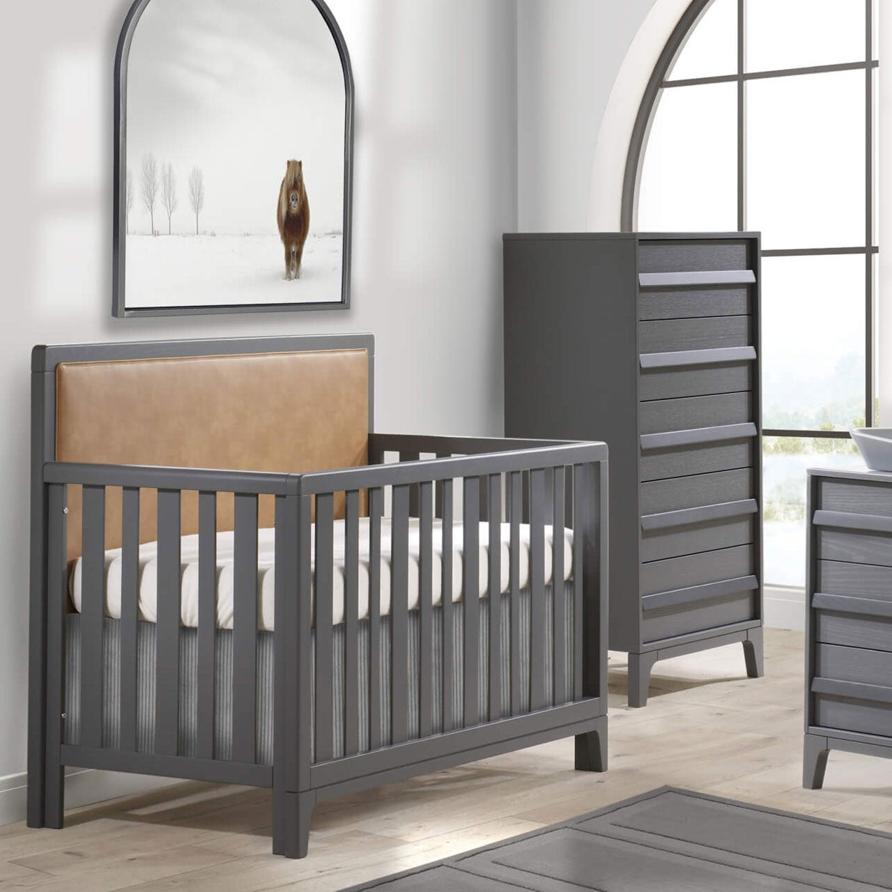Natart Kyoto Convertible Crib in Caramel Panel Charcoal