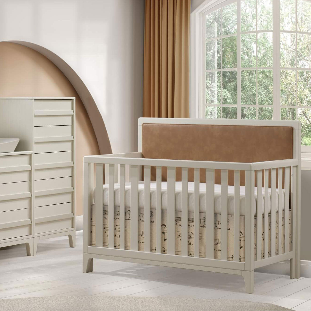 Natart Kyoto 5 in 1 Convertible Crib with Upholstered Panel Caramel- Bambi Baby
