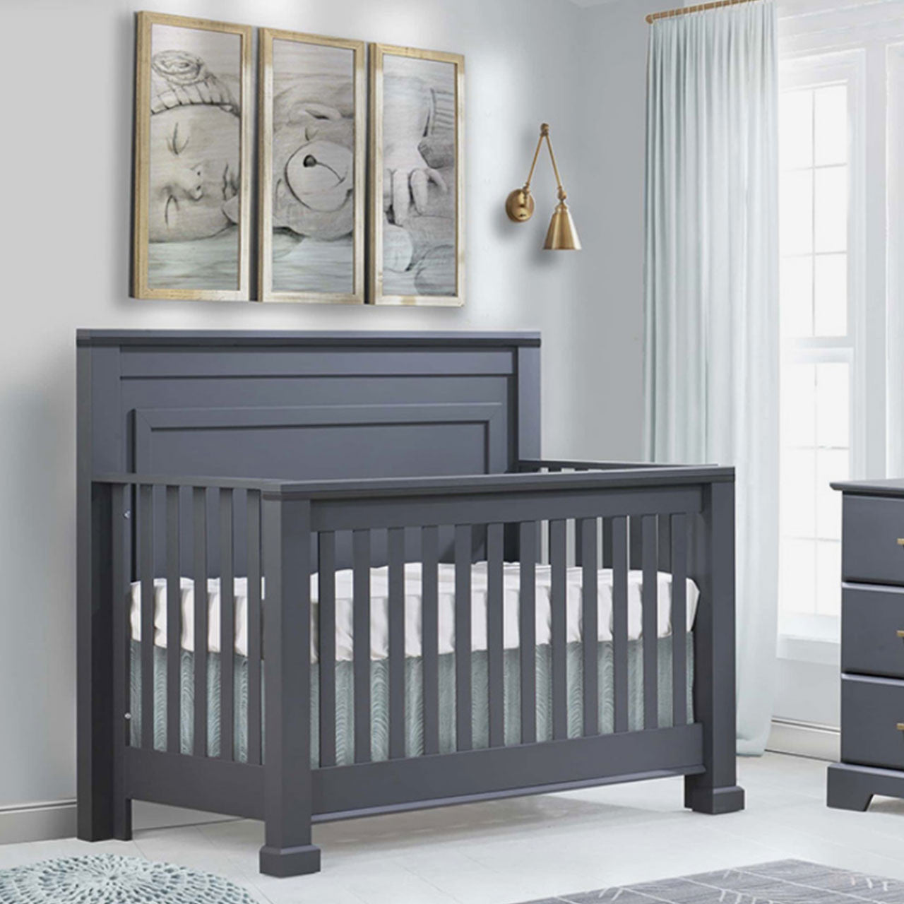 Natart Taylor Convertible Crib in Elephant Grey- Bambi Baby