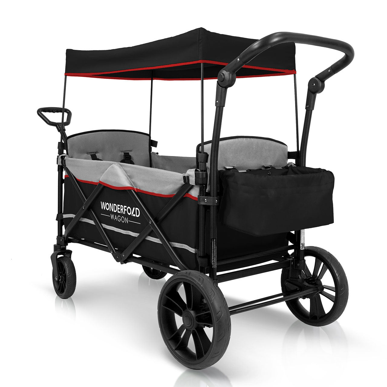 Wonderfold X2 Push & Pull Double Stroller Wagon in Pitch Black- Bambi Baby