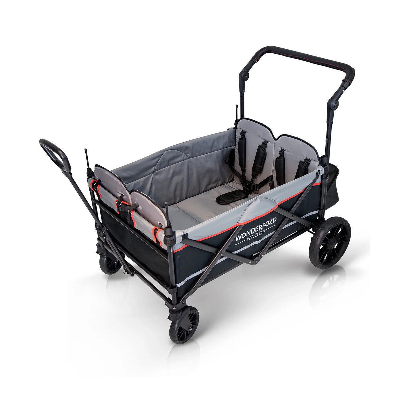 Wonderfold X4 Push & Pull Quad Stroller Wagon in Pitch Black- Bambi Baby