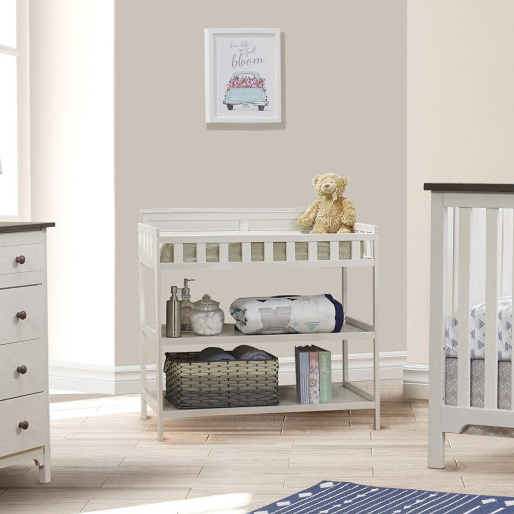 Sorelle Farmhouse Dressing Table in Weathered White – Bambi Baby