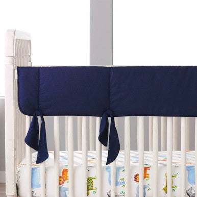 Liz and Roo Navy Linen Crib Rail Cover with Navy Linen Knot Ties (sewn in)- Bambi Baby